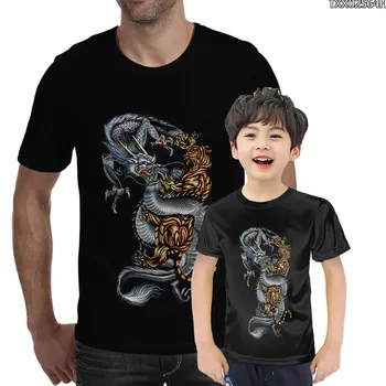Nový drak, tiger 3D vytlačené T shirt bežné osobnosti dragon zvierat t shirt pánske módne okrúhlym výstrihom, Krátky Rukáv T-Shirt Top