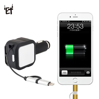 Auto Ľahšie Powered Nabíjačku 2 v 1 Mobilný Telefón Nabíjanie Micro USB Kábel s 2-Porty USB pre iOS Android Smartphone iPhone