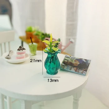 5 ks Váza+kvet domček pre bábiky Miniatúry 1:12 Farebné Mini Keramické nádoby Ručné Doll House Kuchyni Keramické DIY Dekor