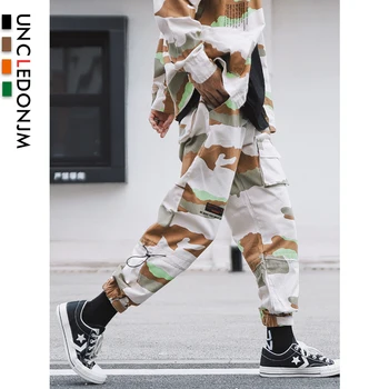UNCLEDONJM 2 Ks Súpravy mužov, tričko, tepláková súprava mužov nastaviť kamufláž nohavice streetwear joggers nohavice pánske oblečenie hip hop DV26-220