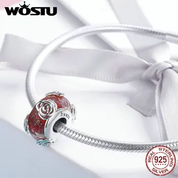 WOSTU 925 Sterling Silver Farebné Glazúry Voňavé Ruže Korálky Fit Kúzlo Náramok & Náhrdelník s Príveskom, Originálne Šperky Darček CQC1030