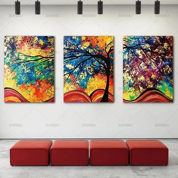 3 Panel Abstraktné Farebné Strom Umenie Plagátu na Stenu Obrázky Nástenné Plátno na Maľovanie Tlač na Plátno Domáce Dekorácie pre Obývacia izba