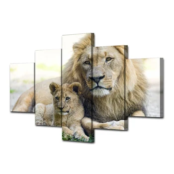 Dekor Tlačené Obrázky HD Domov Modulárny Maľovanie na Stenu článok 5 Ks/Ks trávnych porastov Lions Moderné Plátno Obývacia Izba Rám Plagát