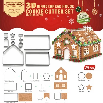 10pcs 3D Nehrdzavejúcej Ocele Vianočné Scenár Cookie Frézy, Set Biscuit Formy Fondant Fréza Pečenie Nástroj Gingerbread house