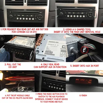 12V Auto Audio bluetooth 5.0 HIFI AUX kábel Kábel Adaptéra 12PIN + S Handfree MIC Pre Peugeot 307 408 508