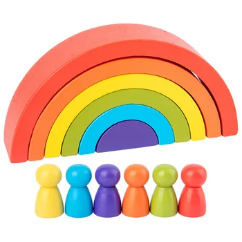 DIY tvorivé malé drevené rainbow stohovanie rovnováhu stavebné kamene, drevené rainbow hračka Montessori detské hračky darček pre deti