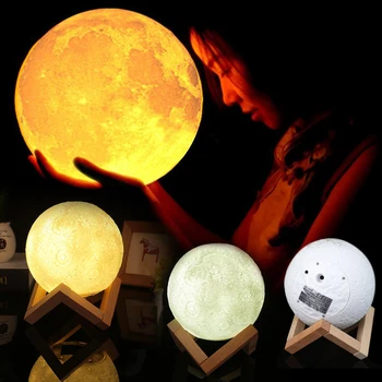PREDAJ: 3D Tlač luny Tvorivé Mesiac Nočné Svetlo Narodeniny Valentine Darček Spojovanie Dreva, Blok 20 LED Lampa Korálky