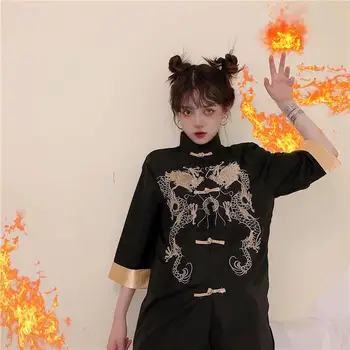 Vintage preppy štýl gothic lolita tričko výšivky čínsky štýl tlačidlo viktoriánskej tričko kawaii dievča lolita top loli cosplay