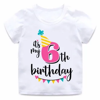 Dievčatá Happy Birthday Číslo 1-7 List Print T shirt Dieťa Roztomilý Letné Oblečenie Deti Vtipný Darček k Narodeninám Číslo T-shirt