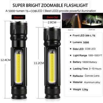 5000 Lumenov LED Taktická Baterka, USB Nabíjateľné batérie,Najlepšie je Odolný voči Vode Pracovné Svetlo Blesku s 4 Režimy