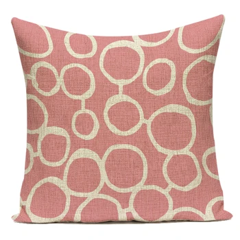 Bavlnená posteľná Bielizeň Ružovej Farby, Geometrické Dekoračné Vankúše Prípade Prúžok Kruhu Gauč Vankúš pre Dievča Spálňa, Dekorácie