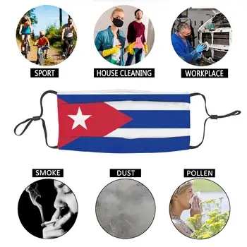 Kuba Kubánskej Národnej Vlajky Unisex Non-Jednorazové Úst Tvár Masku Proti Oparu Prachotesný Ochranný Kryt Respirátor