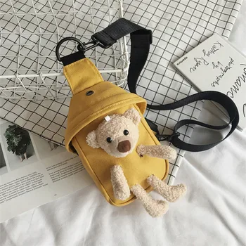 Roztomilý medveď taška ženy 2020 nové plátno cartoon bábika hrudníka taška na rameno pása taška messenger mobile phone bag Crossobody Tašky