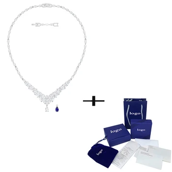 SWA Nové Klasické Jemné Matné Leaf Louison Platinum Náhrdelník Modrá Biele, Glamour Krištáľové Šperky Poslať Priateľka Zásnubný Dar