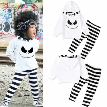 2 KS/Baby Halloween Oblečenie Batoľa Chlapec Dievča Oblečenie, Príležitostné Tlače Bavlna s Kapucňou T-shirt+Stripe Nohavice Deti Oblečenie Sady BC1310-1