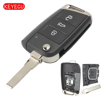 Keyecu Keyless-Go Flip Diaľkové príveskom, 3 Tlačidlá 434MHz ID48 Čip pre Volkswagen MQB Golf VII MK7,Škoda Octavia A7 2017