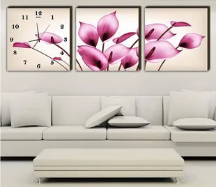Top Kvalita počíta hodiny cross stitch auta triptych triptich lilly kala kvet, kvety, starožitnosti zahrnuté