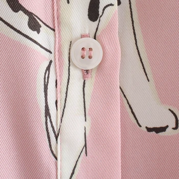 ZA 2020 nové Karikatúra psa tlač šaty klope midi dlhé rukávy Singel svojim Žena šaty štíhly pás elegantné party šaty