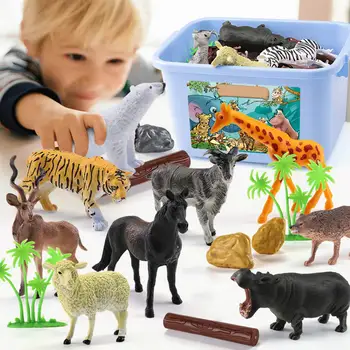 58PCS/Set Mini Jungle Zvieratá, Hračky Nastaviť Zvieracích Postáv,Svet, Zoo, Les Hračka pre Deti so Silným Box