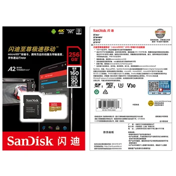 Doprava zadarmo SanDisk Extreme Micro SD Karty U3 A2 Pamäťová Karta 32 GB, 64 GB 128 gb kapacitou 256 GB TF Karta pre Fotoaparát Drone cartao de memoria