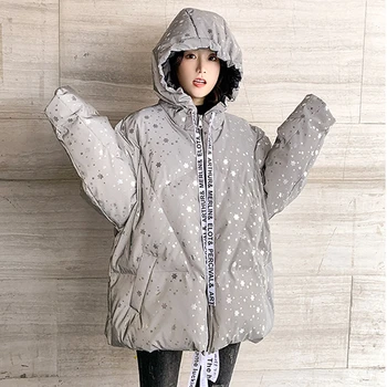 2020 Módy Nové zimné dole bavlna ženy kabát s kapucňou Reflexné voľné vrchné oblečenie puffer Kabát Zimný Reflexné Teplý Kabát Bunda