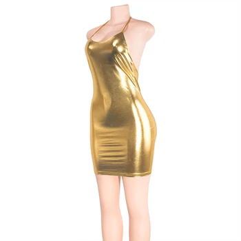 Dámske Sexy plavky s uväzovaním za Šaty Svetlo Zlatej Farby bez Rukávov Bodycon Mini Klub Šaty Dámske Backless Party Šaty