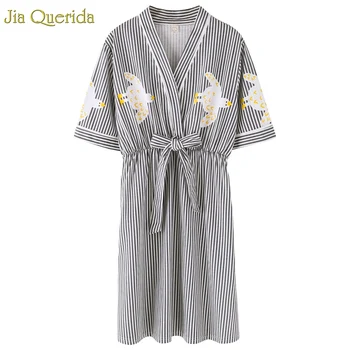 Dámske Bavlnené Nightgown Bielizeň Dievča Japonské Kimono Štýle Župane Prekladané Roztomilý Žlté Kačica Tlače Krátky Rukáv Nighty