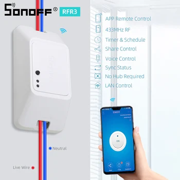 SONOFF RF R3 Prepínač Bezdrôtovej komunikácie Smart Smart Home RF Ovládanie RM 433Mhz Diaľkový ovládač 100-240V Pre Domovská stránka Google Ewelink Alexa
