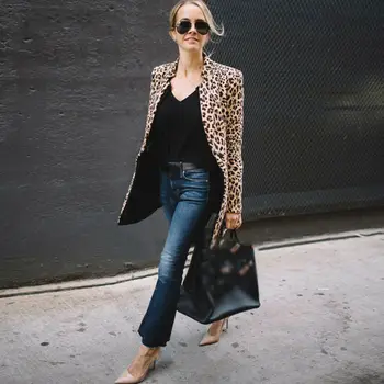 Bežné Dámy Otvoriť Steh Sako Ženy Bunda S Drážkou Golier Ženskej Módy Leopard Oblečenie Outwear 2020 Jar Jeseň Kabát