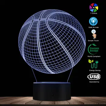 3D Basketbal Optické ilúzie Osvetlenie Umenie LED Svetlo na Čítanie Socha Nočné Osvetlenie, Športové Loptu 3D Vizuálne Lampa Darček pre Športovcov