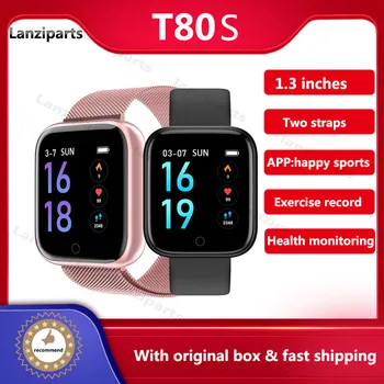 T80 Inovovaná verzia T80S Smart hodinky Činnosť Fitness sledovanie Tepovej frekvencie Pásma Muži ženy smartwatch 2020