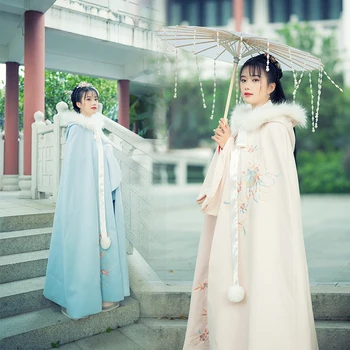 Čínske Tradičné Tang Dynastie Starovekého Princezná Plášť pre Ženy Výšivky Plášť Hanfu Kabát Vintage Víla s Kapucňou Plášte