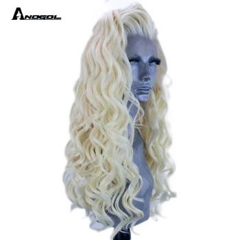 Anogol Platinum Blonde Syntetické Parochne Čipky Front Zadarmo Časť Dlhé Kinky Afro Kučeravé Parochňu Vysokej Teplote Vlákno Pre ženy