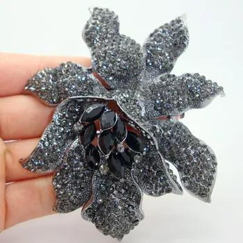 Classic Black Crystal Brošňa Pin Drahokamu Veľké Kvety Orchidea brošne kolíky ženy šperky