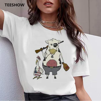 Krava tričko tlač ženy ženy harajuku oblečenie fashion t-shirt 90. rokov white kawaii tričko Printed bežné cartoon top tee žena