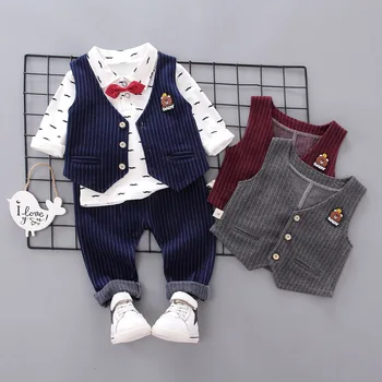 Malý Chlapci Nastaviť 2020 Jeseň Zimné Oblečenie Nové Baby Boy Cartoon Medveď Vesta Dlhým rukávom Nohavice Tri-dielny Oblek Chlapcov Strany Oblek