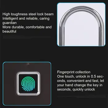 Keyless Smart Odtlačkov prstov Visiaci zámok, USB Nabíjateľné Bezpečnostné zámky Dverí Rýchle Odomknutie Nehrdzavejúcej Zliatiny Zinku Samostatne Rozvíjať Čip