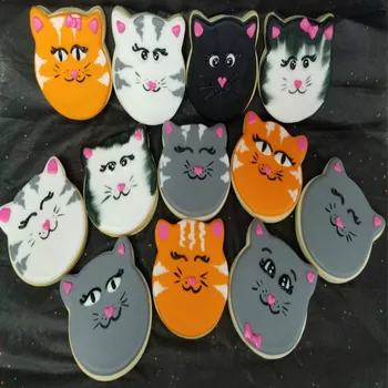 KENIAO Mačka Cookie Frézy, Set - 5 Ks-Mačka Tvár, Posedenie/Stočený/Vystrašených(Halloween) Cat & Rybka Cutter - Nerezová Oceľ