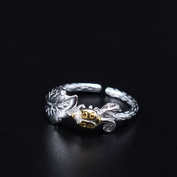 Flyleaf Leaf Zlatá Lienka 925 Sterling Silver Krúžky Pre Ženy Kvalitnú Módu Jemné Šperky Femme Otvoriť Krúžok Vintage