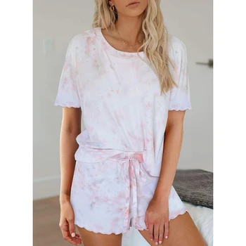Ženy tie-dye pyžamo nastaviť sleepwear nočný spánok vám vyhovuje letné krátke rukáv top tričko a šortky pjs S-XXL