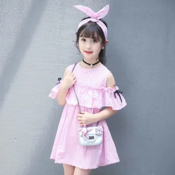 Detské nosenie dievčatá pruhované šaty letné 2020new deti princezná dievča kórejská verzia 12 11 10 9 8 7 6 5 rokov