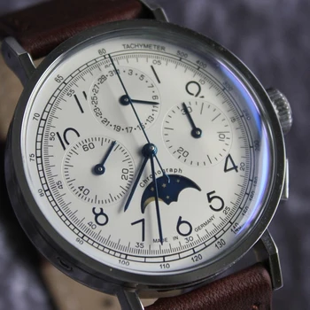 Mechanický Chronograf Hodinky Pánske náramkové hodinky Pilot Mužov Ocele Sapphire Fázy Mesiaca Náramkové Hodinky Seagull ST1908 Pohyb Nové 2020