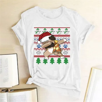 Ženy Vtipné Vianočné T Shirt Psa Tanec Vytlačené Crewneck Krátky Rukáv Graphic Tee Tričko Femme Vianočné Hornej Strany Štýl Tričko