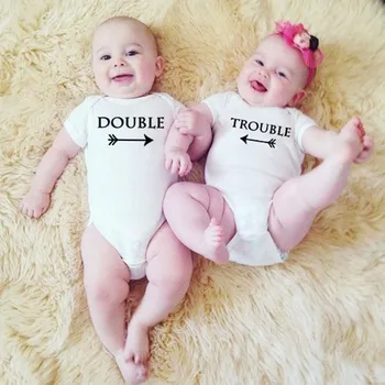 Dvojité a Problémy Dvojičky Dieťa Obliekať Dievčatá Chlapci Oblečenie Kombinézu Bavlna Krátky Rukáv Jumpsuit Twin Detské Oblečenie, Unisex Onesie