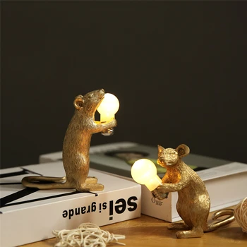 Art design Zvierat Živice myši nočné svetlo Mačka darčeky plochy dekor Myši Lampa LED deti miestnosti posteľ Ozdoby Zlaté stolové lampy