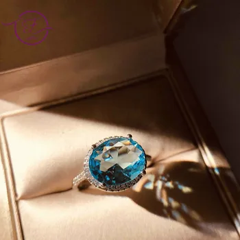 Romantický Vytvorené Akvamarín Modrý Zirkón Prsteň Strieborný Prsteň pre Ženy Výročie Svadby Jemné Šperky Prst Prsteň