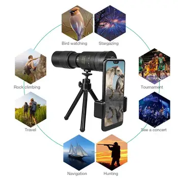 4K 10-300X40mm Super Zoom Teleobjektív Monokulárne Ďalekohľad Prenosné na Pláži Cestovanie, Camping Podporuje Smartphone fotiť