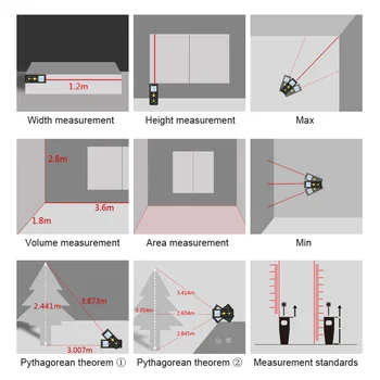 Mileseey laserový merač vzdialenosti elektronická ruleta laser digitálne pásky diaľkomer trena metro laser rozsah finder meracie pásky