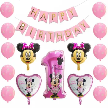 28pcs/Veľa Happy Birthday Party Dekorácie Mickey Minnie Mouse Star Srdce Číslo Hélium Fóliové Balóniky 1. Narodeniny Party Balón