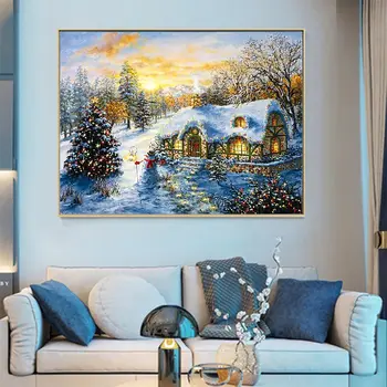 Sneh Krajina v Vianočné a Zimné Diamond Maľovanie Cross Stitch Plné Kolo Nové DIY 5D Domov Dekoratívne Mozaikové Výšivky